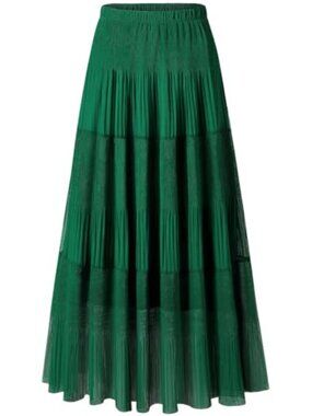 Women Pleated Maxi Skirt Chiffon Linen A Line High Waisted Flowy